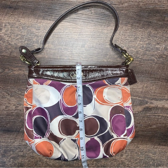 COACH Ashley Signature Satin Monogram Hobo Patent Leather Purse Purple Brown - Picture 8 of 11